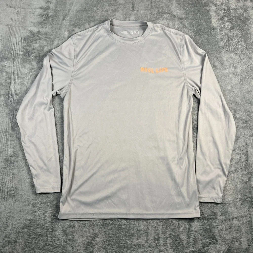 Reel Life Mens Rash Guard Shirt Small Gray UV Sun Protection Long Sleeve Swim